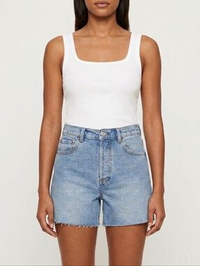 Boyish Monty High Rise Straight Denim Shorts Light Wash Cutoff Button Fly 27
